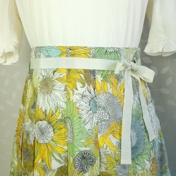 NEW J. Crew Sunflower Print Pleated Skirt Retro 60s Twee Floral Cotton Yellow 0 - Picture 3 of 16